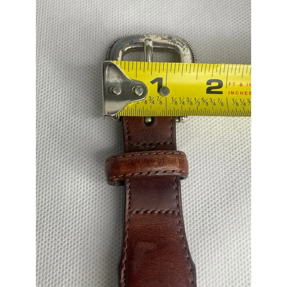 Vintage Brighton Woven Leather Belt Size 42 Western Brown Silver Tooled Buckle